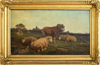 Henry Collins Bispham Oil On Canvas, Sheep In Landscape (CTF200)
