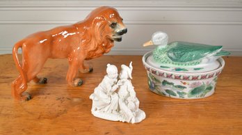 Vintage Staffordshire Lion, Chinese Lidded Dish And Figural Group (CTF20)