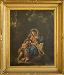 19th C. Oil, Madonna And Child With St. John The Baptist (CTF20)