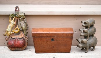 Antique Tea Caddy And Iron Items (CTF10)