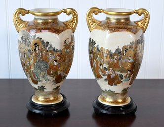 Pr. Antique Japanese Signed Satsuma Vases (CTF20)