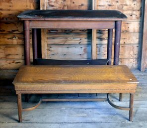 Antique Oak Library Table And Vintage Oak Coffee Table (CTF20)