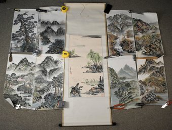 20th C. Chinese Watercolor Landscapes, With Scroll (CTF10)