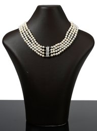 Multi Strand Pearl Choker Necklace With Diamond Clasp (CTF10)