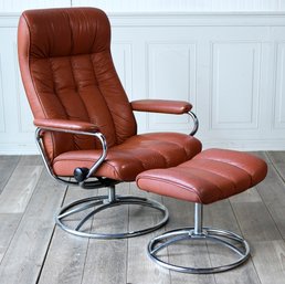 Vintage Chrome And Leather Chair And Ottoman (CTF20)