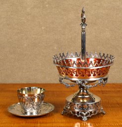 Antique Silver-plated Center Piece And Cup With Saucer, 3pcs (CTF20)