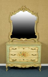 Vintage Louis XV Style Painted Chest And Mirror (CTF40)