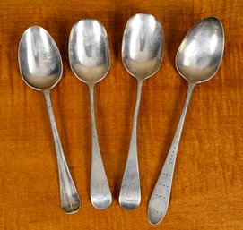 Four Antique American Coin Silver Spoons, B. Drowne And Others, 4pcs (CTF10)