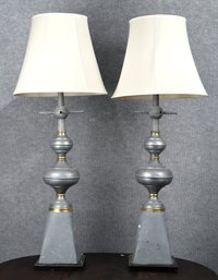 Pr. Decorative Gilt Corrugated Metal Table Lamps (CTF30)