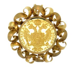 1915 Franc IOS. I.d.g. Avstriae Gold Coin In Vintage 14k Gold Swirly Pin/pendant Frame (CTF10)