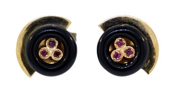 14k Gold B. Moskowitz Ruby & Black Onyx Post Earrings (CTF10)