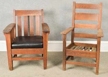 Two Vintage Arts & Crafts Oak Arm Chairs (CTF30)