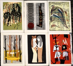 Six Small Mid-century Japanese Woodblock Prints, Kaoru And Others (CTF10)