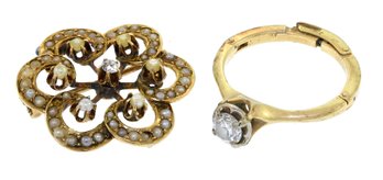 14k Gold Diamond Ring And Pin (CTF10)