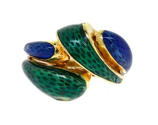18k Gold Blue & Green Enamel Ring (CTF10)