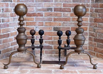 Late 19th C. Ball Top Brass Andirons (CTF20)