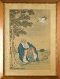 Vintage Chinese Painting, Figure With Crane (CTF10)