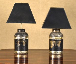 Pr. Antique Toleware Canister Table Lamps (CTF20)