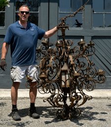 Impressive Arts & Crafts Iron Chandelier From A Boston Hotel, 2 Of 2 (CTF100)