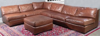 Mitchell Gold & Bob Williams Brown Leather Sectional Sofa And Ottoman (CTF60)
