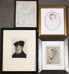 Four Vintage Etching And Lithographs, Portraits (CTF10)