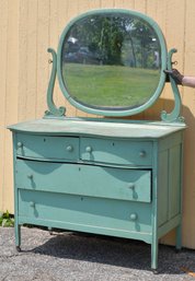 Vintage Green Painted Oak Chest (CTF30)