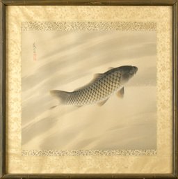 Vintage Chinese Painting On Silk, Carp (CTF10)