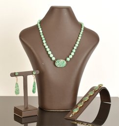 Jade Necklace, Earrings And Bracelet (CTF10)