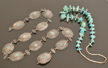 Navajo Silver And Turquoise Necklace And Belt (CTF10)