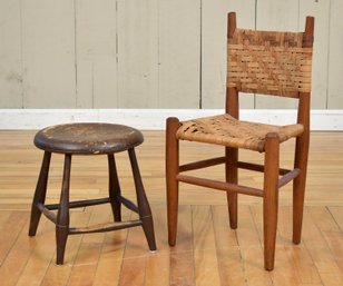 Vintage Childs Chair And Antique Foot Stool, 2pcs (CTF20)