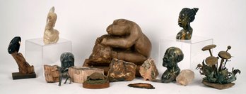 Stone Carvings, Fossils, Metal Mushroom Sculpture, 15pcs (CTF20)