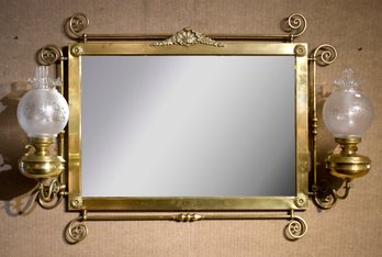 Fine Antique Brass Mantle Mirror With Attached Lamps (CTF40)