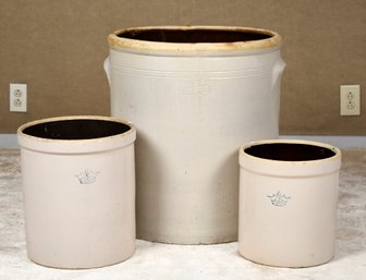 Three Vintage Stoneware Crocks, 3, 5 & 25 Gallon (CTF30)