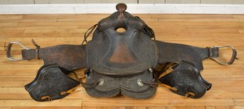 Vintage Tooled Leather Western Saddle (CTF20)