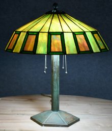 Antique Bradley & Hubbard Slag Panel Table Lamp (CTF20)