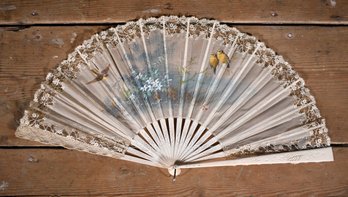 Antique French Hand Painted Fan, Birds (CTF10)