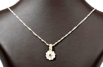 Antique Seed Pearl Necklace W/ MOP & Sapphire Flower Pendant (CTF10)