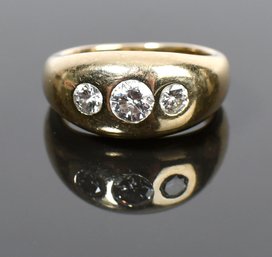 Vintage 14k Gold Dome Three Stone Diamond Ring (CTF10)