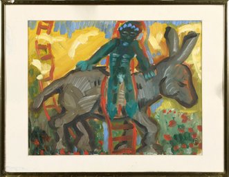 Oil On Canvas, Abstract Figure And Donkey Monogrammed (CTF10)