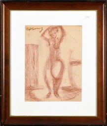 Vintage F. Koenig Nude Sepia Pastel Drawing, Double Sided (CTF10)
