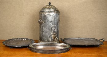 Three Vintage Silver Plated Trays And A Water Urn (CTF20)