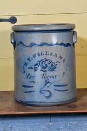 19th C. Blue Decorated Stoneware Crock (CTF20)