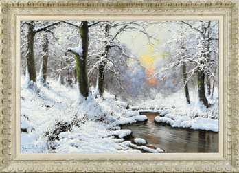 Laszlo Neogrady, Winter Scene Oil Painting (CTF20)