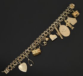 Vintage 14k Yellow Gold Charm Bracelet, 41.53 Grams (CTF10)