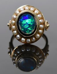 Vintage 14k Gold Opal And Pearl Ring (CTF10)