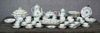 Vintage Herend Chinese Green Bouquet Porcelain Set, 65pcs. (CTF50)