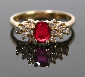 14k Gold Ruby And Diamond Ring (CTF10)