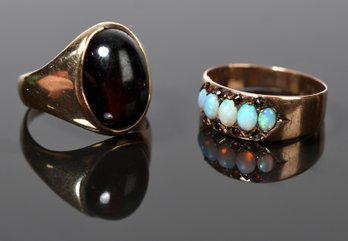 Two Opal And Garnet Antique Gold Rings (CTF10)