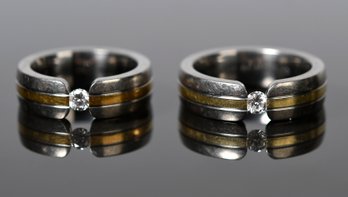 Matching 18k Yellow Gold & Titanium Diamond Wedding Bands (CTF10)