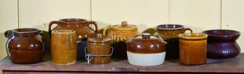 Vintage Brown Glazed Bean Pots And Jars, 10pcs (CTF40)